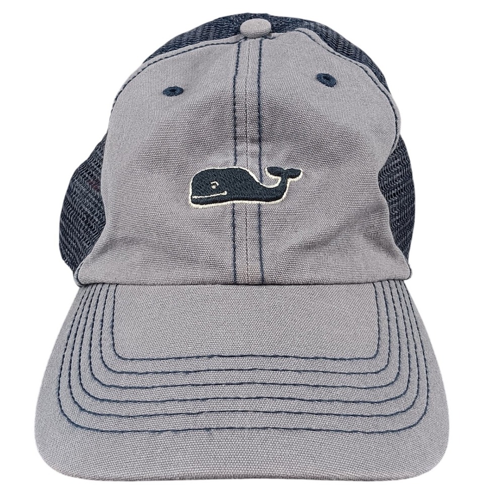 Vineyard Vines Whale Logo Hat Gray Blue Mesh Back Adjustable‎ Baseball Cap